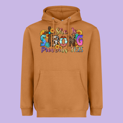 She Is Strong Proverbs 31 25 Heavyweight Hoodie Designed By Zillion Design Studio