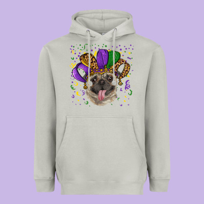 Heavyweight Hoodie Mardi gras hat pug