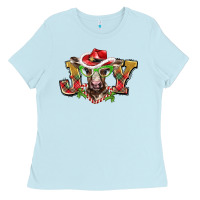 Baby Blue christmas joy baby cow Ladies Tee - BarkalooDesign