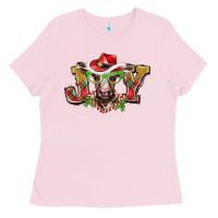 Bubblegum Pink christmas joy baby cow Ladies Tee - BarkalooDesign