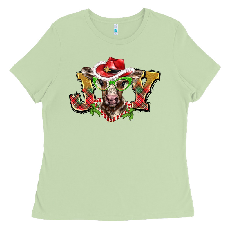 Christmas Joy Baby Cow Ladies Tee by BarkalooDesign | Teevron