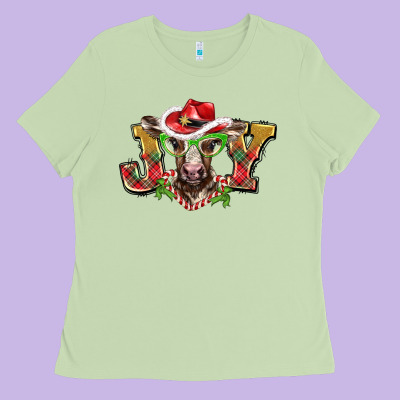 Christmas Joy Baby Cow Ladies Tee Designed By Barkaloodesign