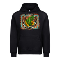 Black cactus sunflower cowhide horseshoe  background Urban Hoodie - Artiststas