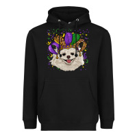 Black Mardi Gras White Pomeranian with Hat Heavyweight Hoodie - RanaPortraitStore
