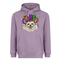 Lavender Mardi Gras White Pomeranian with Hat Heavyweight Hoodie - RanaPortraitStore