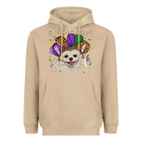 Mushroom Mardi Gras White Pomeranian with Hat Heavyweight Hoodie - RanaPortraitStore