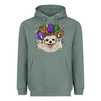 Sage Mardi Gras White Pomeranian with Hat Heavyweight Hoodie - RanaPortraitStore