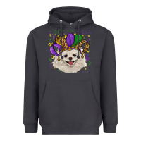 Smoke Mardi Gras White Pomeranian with Hat Heavyweight Hoodie - RanaPortraitStore