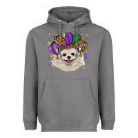 Storm Mardi Gras White Pomeranian with Hat Heavyweight Hoodie - RanaPortraitStore