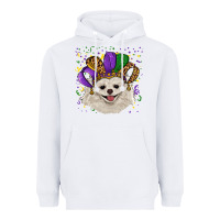 White Mardi Gras White Pomeranian with Hat Heavyweight Hoodie - RanaPortraitStore