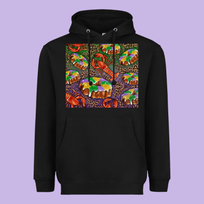 Heavyweight Hoodie Mardi gras king cake and crawfish