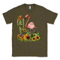Army Green flamingo with cactus and sunflowers Classic Tee - BarkalooDesign