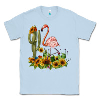 Dusty Blue flamingo with cactus and sunflowers Classic Tee - BarkalooDesign