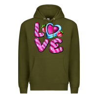 Army Green love with strawberry candy Premium Hoodie - AdoDesignShop
