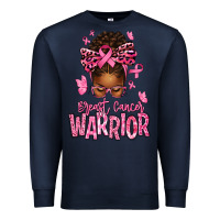 Navy brest cancer warrior afro messy bun Premium Sweatshirt - texasbilliewilder