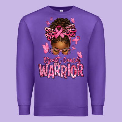 Brest Cancer Warrior Afro Messy Bun Premium Sweatshirt Designed By Texasbilliewilder