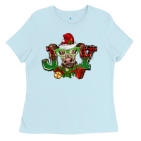 Baby Blue christmas joy cow Ladies Tee - BarkalooDesign