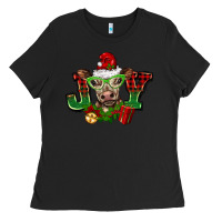 Black christmas joy cow Ladies Tee - BarkalooDesign