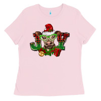 Bubblegum Pink christmas joy cow Ladies Tee - BarkalooDesign