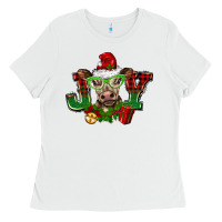 White christmas joy cow Ladies Tee - BarkalooDesign