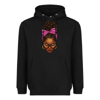 Black afro messy bun pink leopard bow Heavyweight Hoodie - texasbilliewilder
