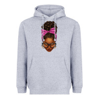 Heather Grey afro messy bun pink leopard bow Heavyweight Hoodie - texasbilliewilder