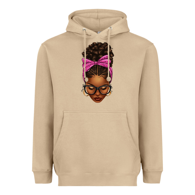 Afro Messy Bun Pink Leopard Bow Heavyweight Hoodie by texasbilliewilder | Teevron