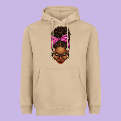 Heavyweight Hoodie afro messy bun pink leopard bow