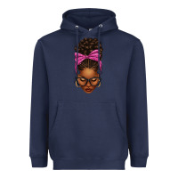 Navy afro messy bun pink leopard bow Heavyweight Hoodie - texasbilliewilder