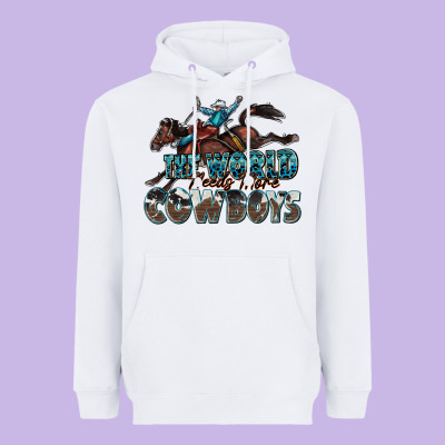 The World Needs More Cowboys Heavyweight Hoodie Designed By Zillion Design Studio