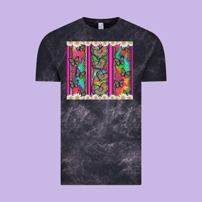 Tie Dye Hearts And Butterfly With Flowers Vintage Tee Designed By Artiststas