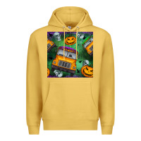Antique Gold halloween bus and pumpkin seamless pattern Premium Hoodie - BundleAndBundleShop