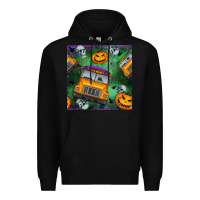Black halloween bus and pumpkin seamless pattern Premium Hoodie - BundleAndBundleShop