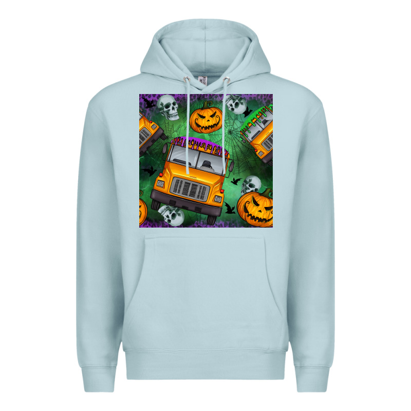 Halloween Bus And Pumpkin Seamless Pattern Premium Hoodie by BundleAndBundleShop | Teevron