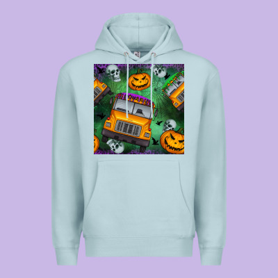 Halloween Bus And Pumpkin Seamless Pattern Premium Hoodie Designed By Bundleandbundleshop