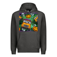 Charcoal Heather halloween bus and pumpkin seamless pattern Premium Hoodie - BundleAndBundleShop