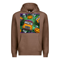 Chestnut halloween bus and pumpkin seamless pattern Premium Hoodie - BundleAndBundleShop