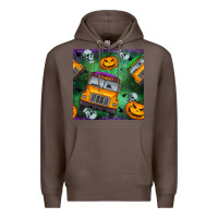 Coffee halloween bus and pumpkin seamless pattern Premium Hoodie - BundleAndBundleShop