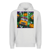 Dove Grey halloween bus and pumpkin seamless pattern Premium Hoodie - BundleAndBundleShop