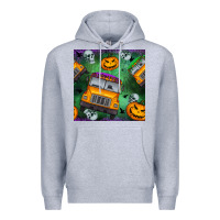 Heather Grey halloween bus and pumpkin seamless pattern Premium Hoodie - BundleAndBundleShop