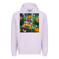Lilac halloween bus and pumpkin seamless pattern Premium Hoodie - BundleAndBundleShop