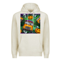 Oatmeal Heather halloween bus and pumpkin seamless pattern Premium Hoodie - BundleAndBundleShop