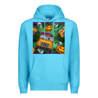 Ocean Blue halloween bus and pumpkin seamless pattern Premium Hoodie - BundleAndBundleShop