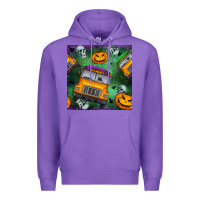 Purple halloween bus and pumpkin seamless pattern Premium Hoodie - BundleAndBundleShop