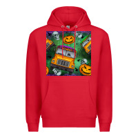 Red halloween bus and pumpkin seamless pattern Premium Hoodie - BundleAndBundleShop