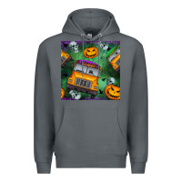 Rock halloween bus and pumpkin seamless pattern Premium Hoodie - BundleAndBundleShop