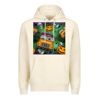 Sandshell halloween bus and pumpkin seamless pattern Premium Hoodie - BundleAndBundleShop