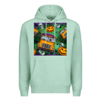 Seafoam halloween bus and pumpkin seamless pattern Premium Hoodie - BundleAndBundleShop