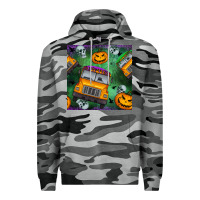 Slate Camo halloween bus and pumpkin seamless pattern Premium Hoodie - BundleAndBundleShop