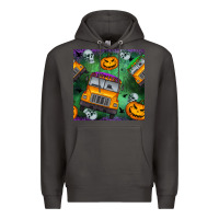 Smoke halloween bus and pumpkin seamless pattern Premium Hoodie - BundleAndBundleShop